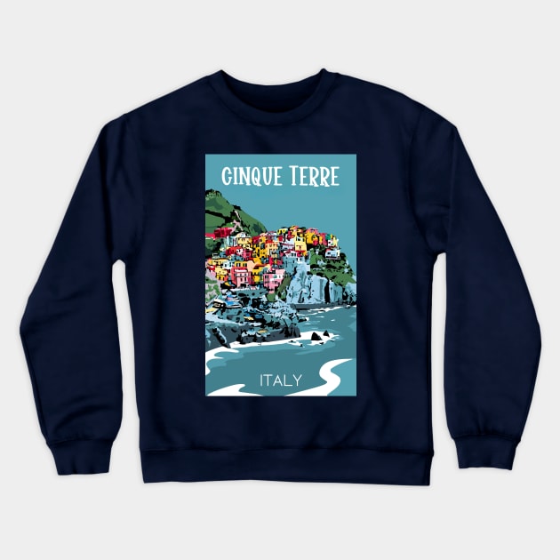 A Vintage Travel Art of Cinque Terre - Italy Crewneck Sweatshirt by goodoldvintage